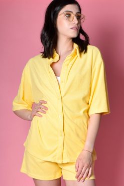 Echo Club House Clothes Life Of Leisure Terry Oversized Collar Top - Daffodil