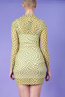 Echo Club House Dizzy Spells Mesh Checkered Collared Dress By Daisy Street