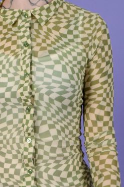 Echo Club House Dizzy Spells Mesh Checkered Collared Dress By Daisy Street