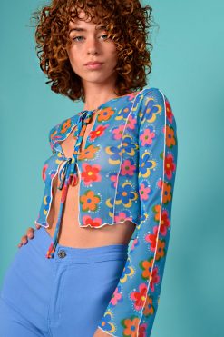 Echo Club House Floral Fun Tie Front Mesh Top By Daisy Street