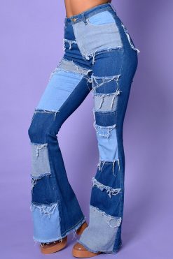Echo Club House Be My Lover Patchwork Flare Denim Clothes