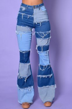 Echo Club House Be My Lover Patchwork Flare Denim Clothes