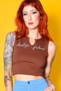 Echo Club House Clothes BB Phat Rhinestone Rip Tank - Brown