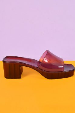 Echo Club House Shoes Yes Please Jelly Strap Clear Mule Heel - Maroon