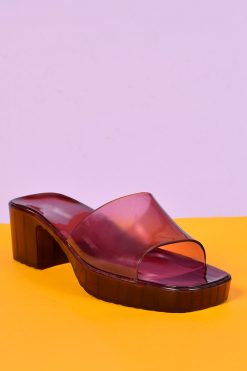 Echo Club House Shoes Yes Please Jelly Strap Clear Mule Heel - Maroon