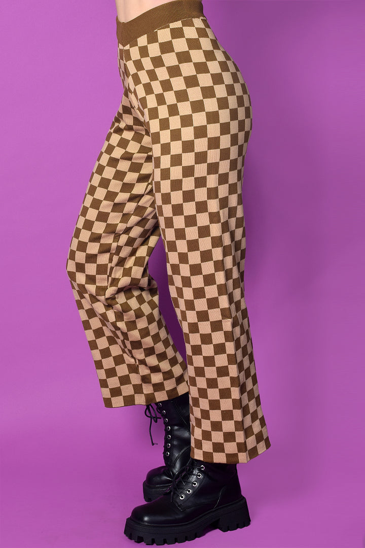 Echo Club House Knitted Trouser In Brown Checkerboard By Daisy Street Clothes 4 Echo Club House Knitted Trouser In Brown Checkerboard By Daisy Street Clothes