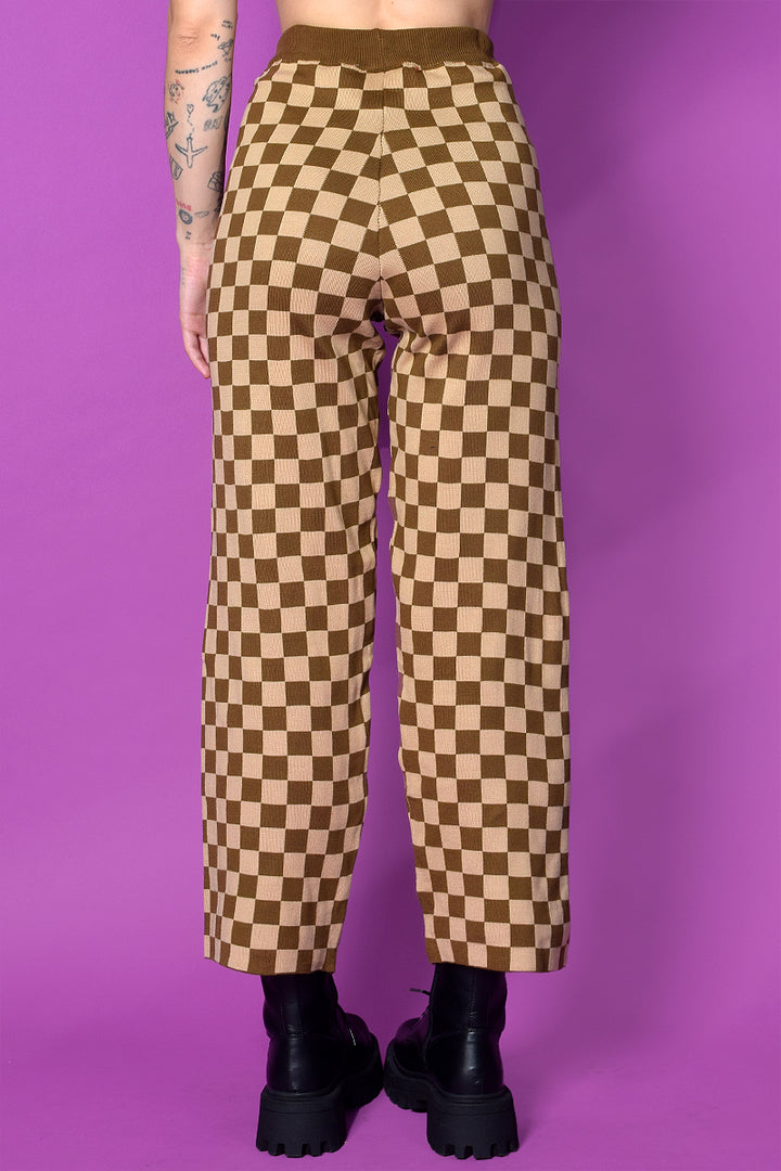 Echo Club House Knitted Trouser In Brown Checkerboard By Daisy Street Clothes 6 Echo Club House Knitted Trouser In Brown Checkerboard By Daisy Street Clothes
