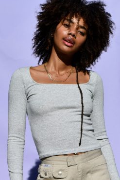 Echo Club House Maureen Square Neck Ribbed Long Sleeve Top