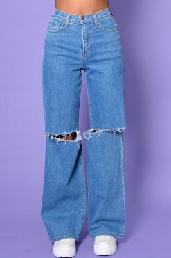 Echo Club House Clothes All That She Wants Rip Knee Wide Leg Denim