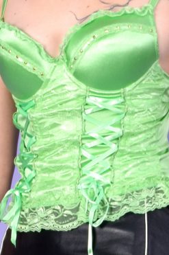 Echo Club House Deadstock Playgirl Rhinestone Lace Corset - Lime 12 Echo Club House Deadstock Playgirl Rhinestone Lace Corset - Lime