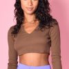 Echo Club House Fairfield Long Sleeve Notch Neck Top - Cocoa