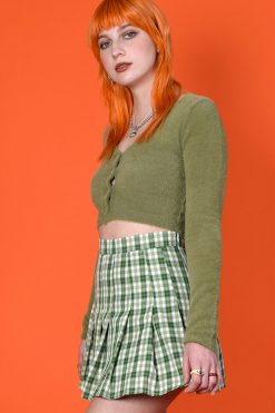 Echo Club House Olive Sophomore Plaid Pleated Skirt Clothes