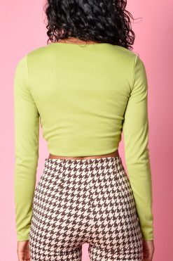Echo Club House Clothes Twist N' Shout Super Crop Long Sleeve Top - Pear