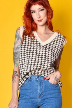 Echo Club House Take Care Houndstooth Oversized Knit Vest Clothes