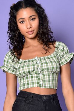 Echo Club House County Fair Plaid Ruffle Sleeve Top Clothes
