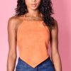 Echo Club House Save The Best For Last Suede Feel Halter Top - Tangerine