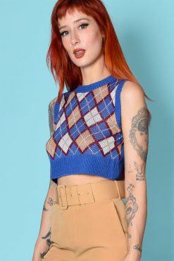 Echo Club House Homeroom Argyle Crop Sweater Vest - Blue Clothes