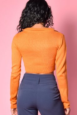 Echo Club House Recess Bell Argyle Collared Cropped Sweater - Tangerine