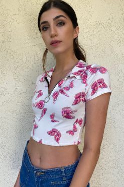 Echo Club House Mariposa Zip Up Collared Top