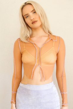 Echo Club House Clothes Trosa Sheer Reverse Stitch Collar Top - Lilac