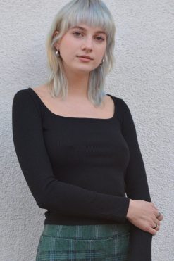 Echo Club House Maureen Square Neck Ribbed Long Sleeve Top