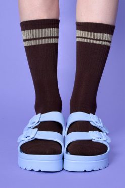 Echo Club House Accessories Second Base Striped Crew Socks - Brown