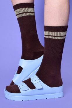 Echo Club House Accessories Second Base Striped Crew Socks - Brown