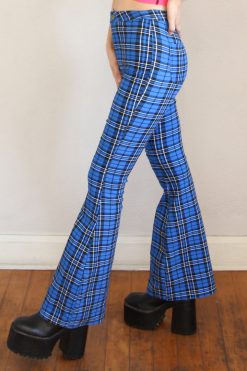 Echo Club House Clothes Ziggy Extra Wide Plaid Flare Pants - Blue