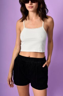 Echo Club House Bard Lace Trim Crop Ribbed Cami