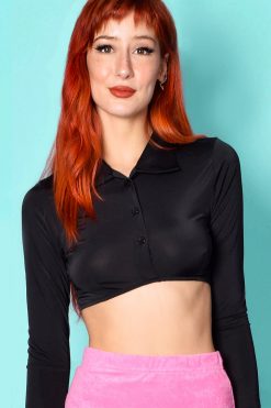 Echo Club House Gag Me With A Spoon Super Cropped Blouse - Black