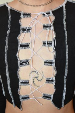 Echo Club House Stockholm Reverse Stitch Lace Up Top - Black Clothes