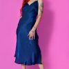 Echo Club House Zenith Metallic Maxi Lace Trim Slip Dress - Sapphire