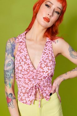 Echo Club House Joan Floral Print Collared Halter Top Clothes