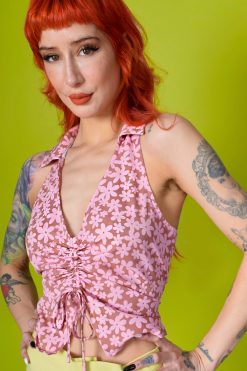 Echo Club House Joan Floral Print Collared Halter Top Clothes