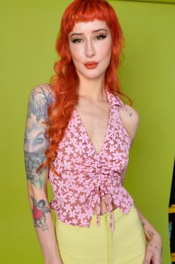 Echo Club House Joan Floral Print Collared Halter Top Clothes