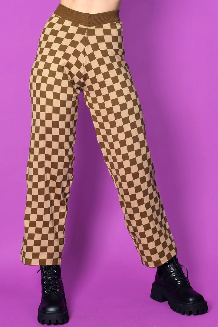 Echo Club House Knitted Trouser In Brown Checkerboard By Daisy Street Clothes 3 Echo Club House Knitted Trouser In Brown Checkerboard By Daisy Street Clothes