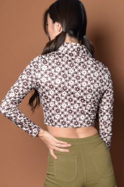 Echo Club House Penny Floral Print Collared Button Up Blouse - Cocoa