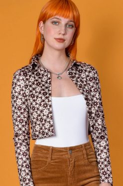 Echo Club House Penny Floral Print Collared Button Up Blouse - Cocoa