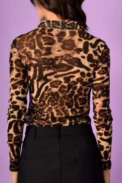 Echo Club House Wild Thing Leopard Mesh Button Up