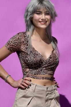 Echo Club House Vivienne Leopard Mesh Wrap Top Clothes