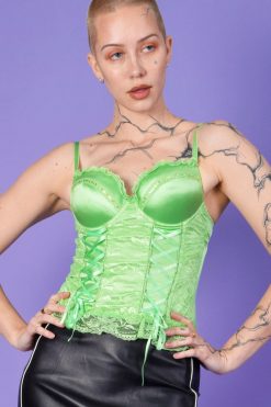 Echo Club House Deadstock Playgirl Rhinestone Lace Corset - Lime