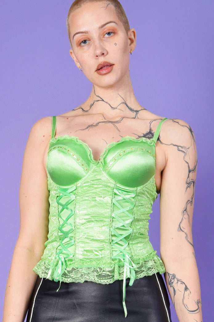 Echo Club House Deadstock Playgirl Rhinestone Lace Corset - Lime 4 Echo Club House Deadstock Playgirl Rhinestone Lace Corset - Lime