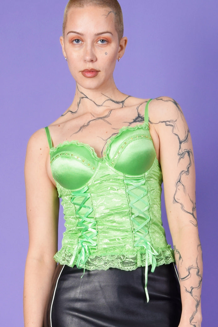 Echo Club House Deadstock Playgirl Rhinestone Lace Corset - Lime 5 Echo Club House Deadstock Playgirl Rhinestone Lace Corset - Lime