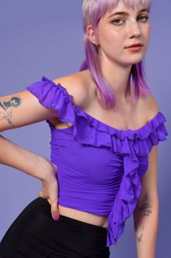 Echo Club House Clothes Juliet Mesh Ruffled Off Shoulder Top