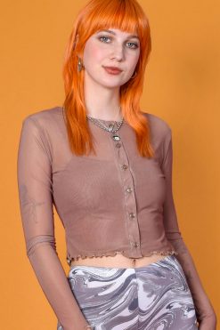 Echo Club House Brown Mesh Cardigan By Daisy Street