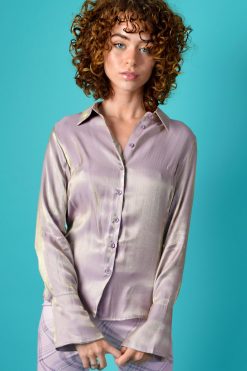 Echo Club House Meteorite Metallic Button Up Blouse Clothes