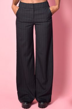 Echo Club House Clothes Y2K Perfection Pinstripe Wide Legs - Noir