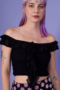 Echo Club House Clothes Juliet Mesh Ruffled Off Shoulder Top