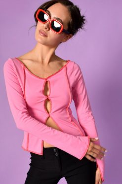 Echo Club House Hazel Open Front Overlock Stitch Top