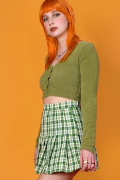 Echo Club House Olive Sophomore Plaid Pleated Skirt Clothes